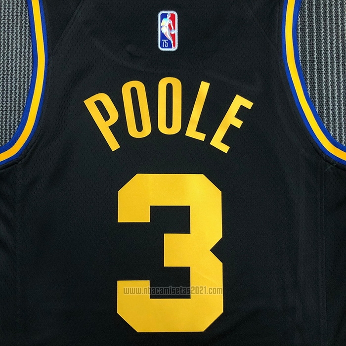 Camiseta Golden State Warriors Jordan Poole #3 Ciudad 2021-22 Negro
